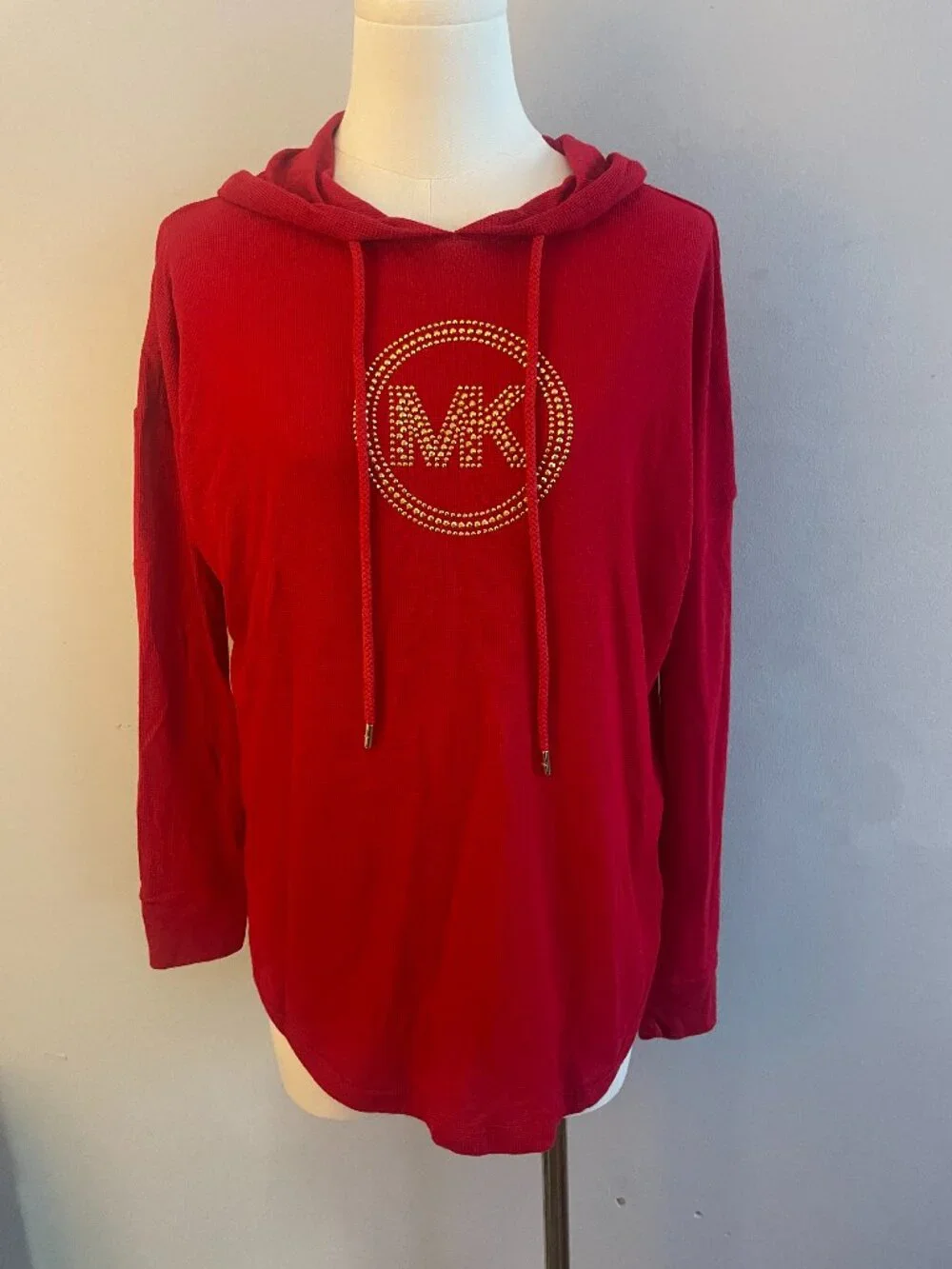 Michael Kors Red Hooded Long Sleeve Logo Top Size Small